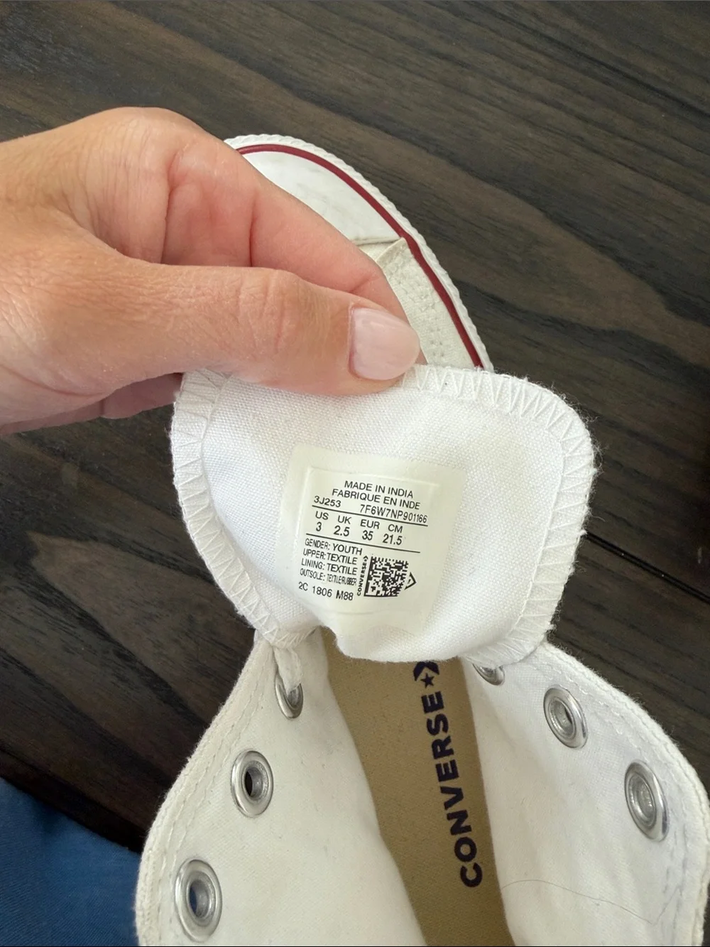 Converse Kids White High Top Sneakers with Red and Navy Trim - Picture 6 of 6